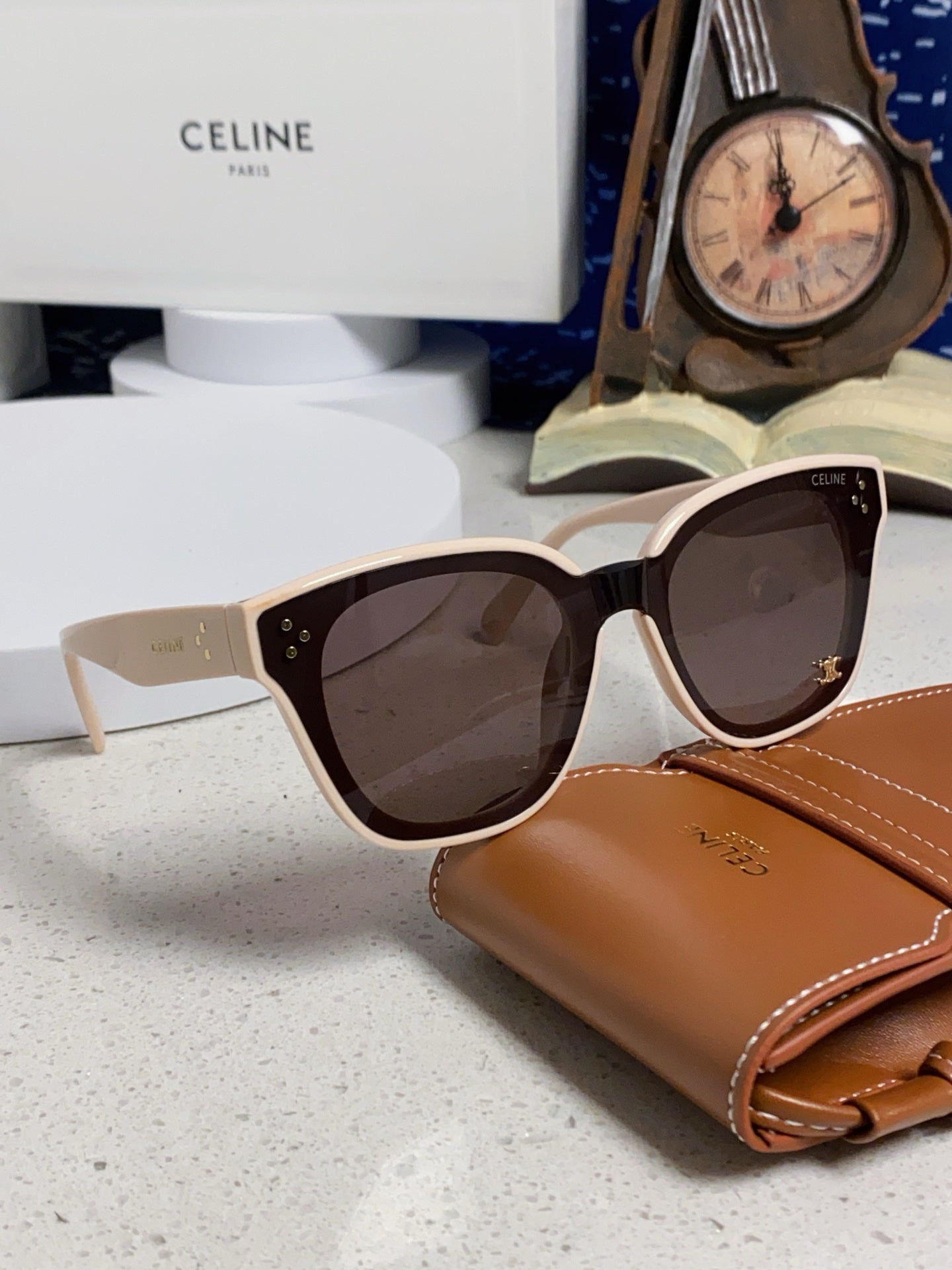CELINE SQUARE SUNGLASSES 575841 IN NUDE ACETATE