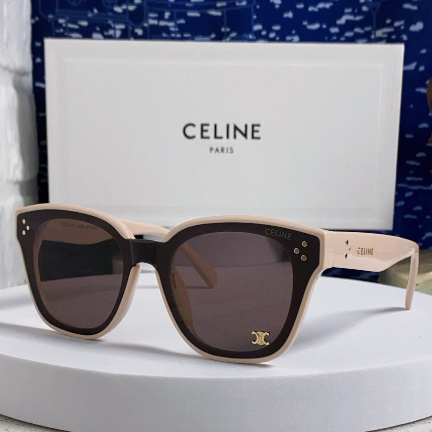 CELINE SQUARE SUNGLASSES 575841 IN NUDE ACETATE