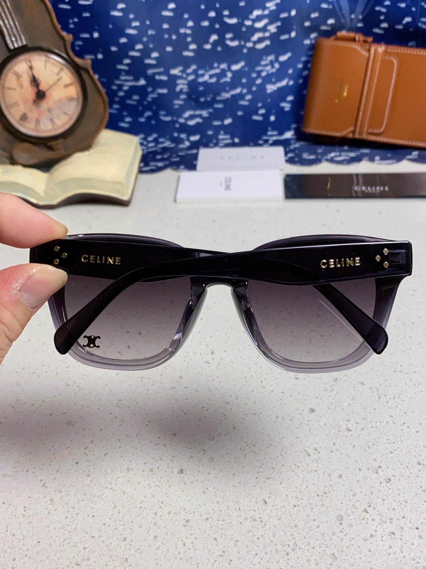 CELINE SQUARE SUNGLASSES 575843 IN BLACK ACETATE GRADIENT SMOKE LENSES