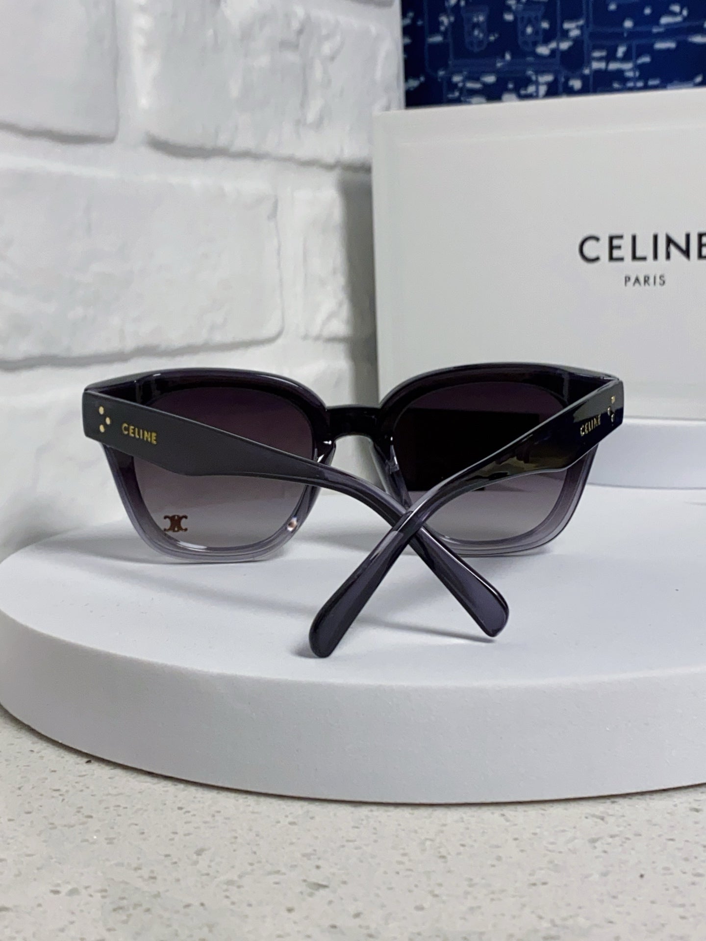 CELINE SQUARE SUNGLASSES 575843 IN BLACK ACETATE GRADIENT SMOKE LENSES