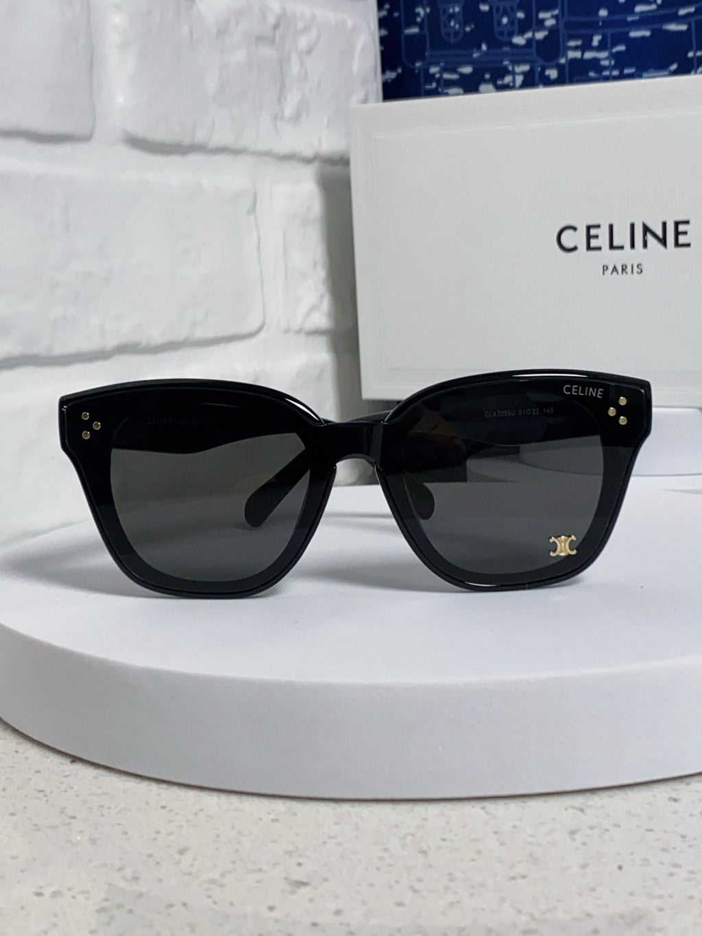 CELINE SQUARE SUNGLASSES 575845 IN BLACK ACETATE BLACK LENSES