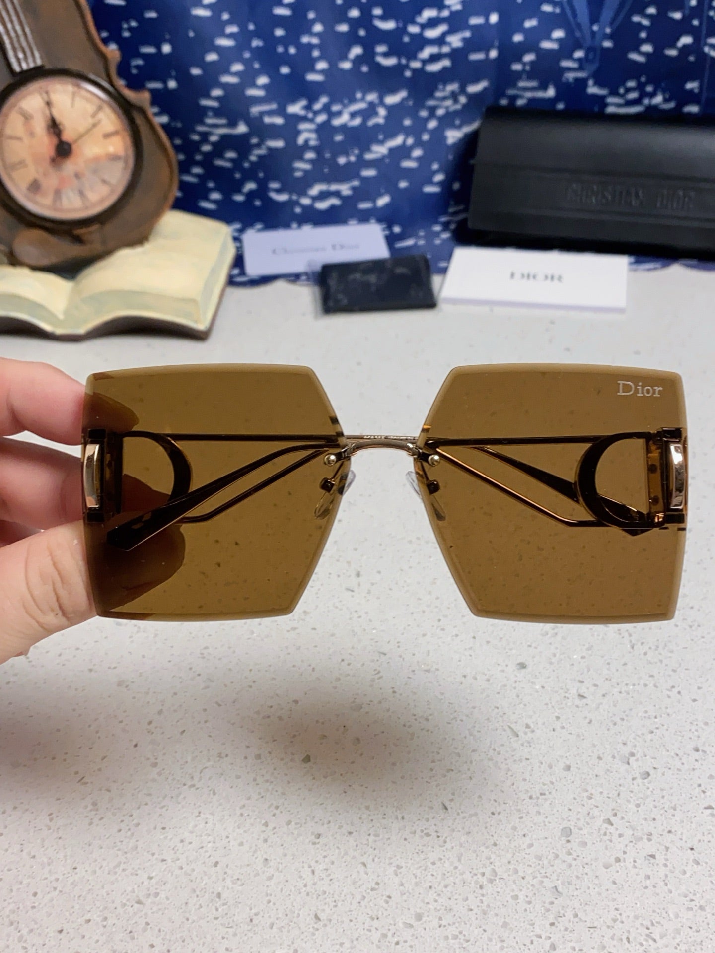 DIOR 30MONTAIGNE S7U SUNGLASSES 578108 IN GOLD METAL BROWN LENSES