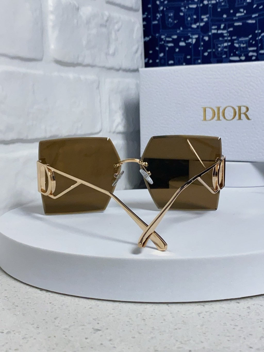 DIOR 30MONTAIGNE S7U SUNGLASSES 578108 IN GOLD METAL BROWN LENSES