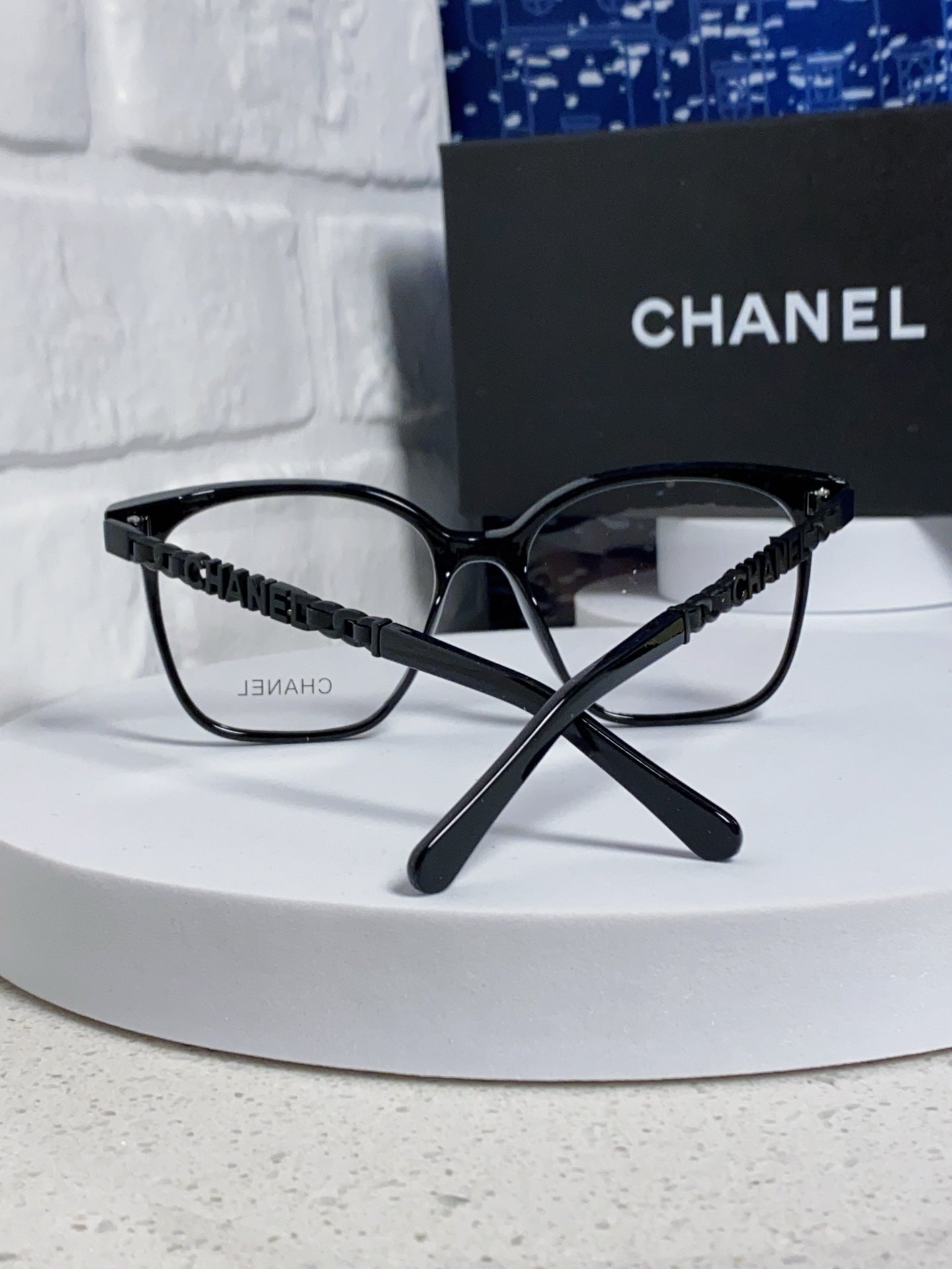 CHANEL SQUARE SUNGLASSES 632029 IN BLACK ACETATE BLACK LOGO ON FRAME