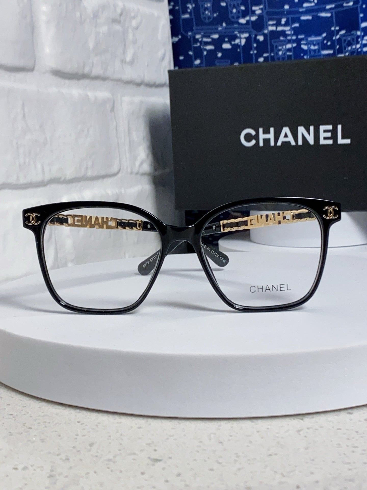 CHANEL SQUARE SUNGLASSES 632030 IN BLACK ACETATE CLEAR LENSES