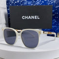 CHANEL SQUARE SUNGLASSES 632031 IN WHITE ACETATE GOLD METAL