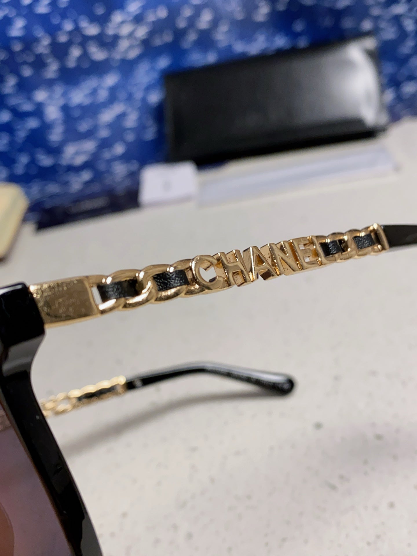 CHANEL SQUARE SUNGLASSES 632033 IN BLACK ACETATE BLACK LENSES
