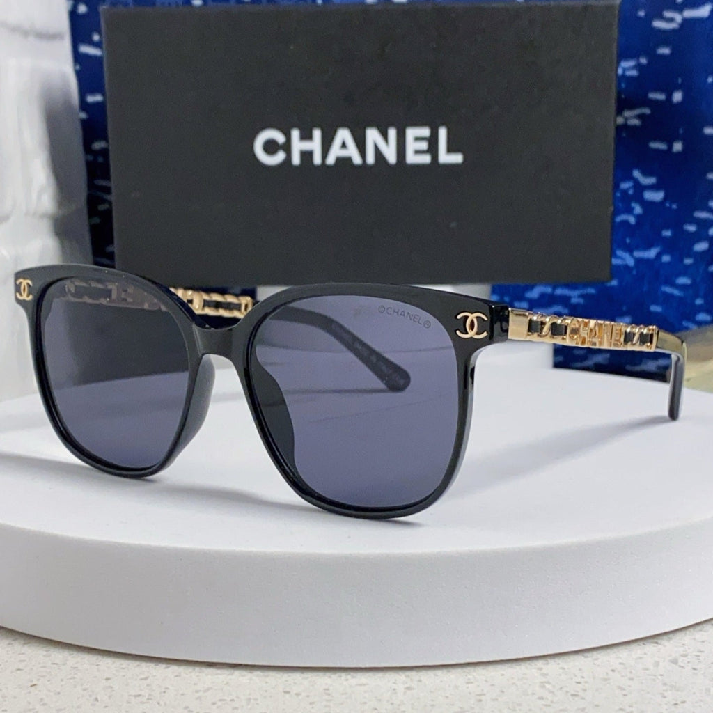 CHANEL SQUARE SUNGLASSES 632033 IN BLACK ACETATE BLACK LENSES