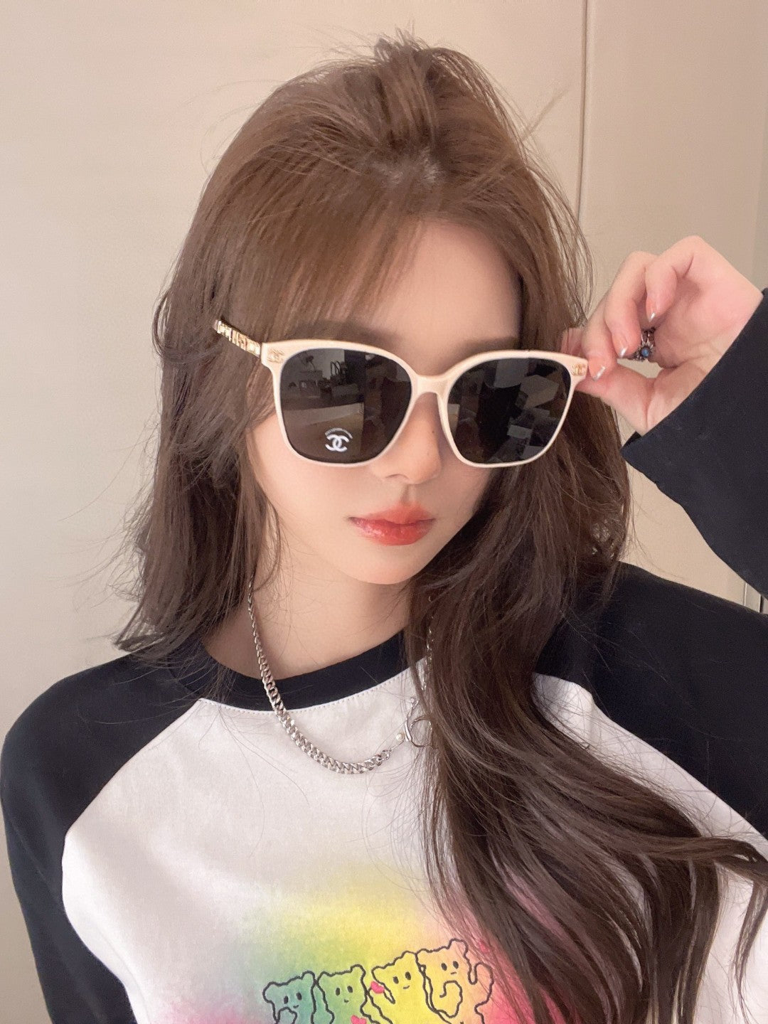 CHANEL SQUARE SUNGLASSES 632031 IN WHITE ACETATE GOLD METAL