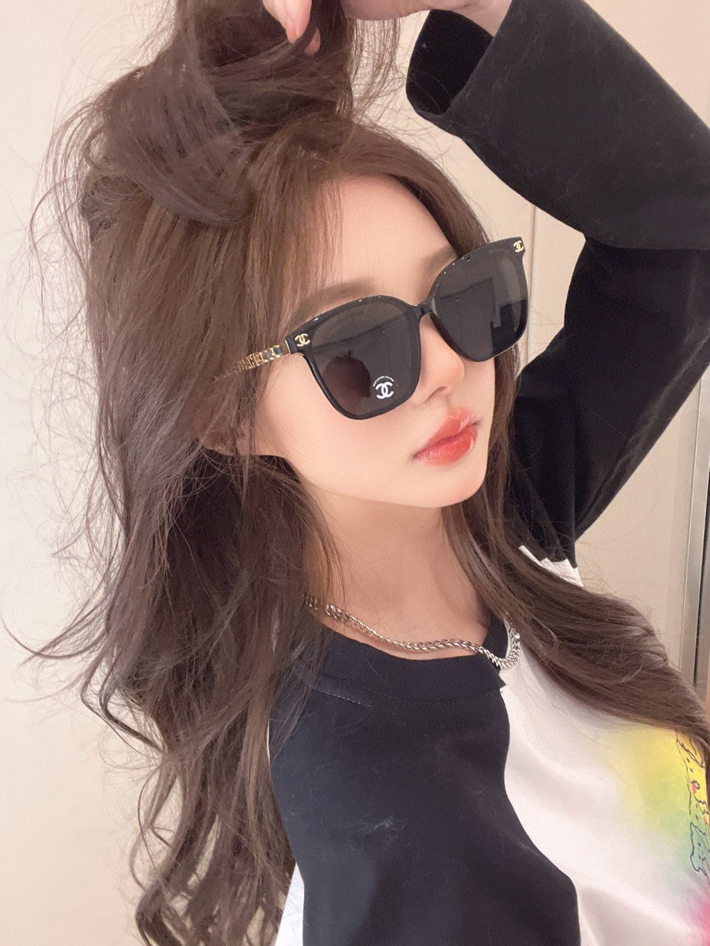 CHANEL SQUARE SUNGLASSES 632033 IN BLACK ACETATE BLACK LENSES