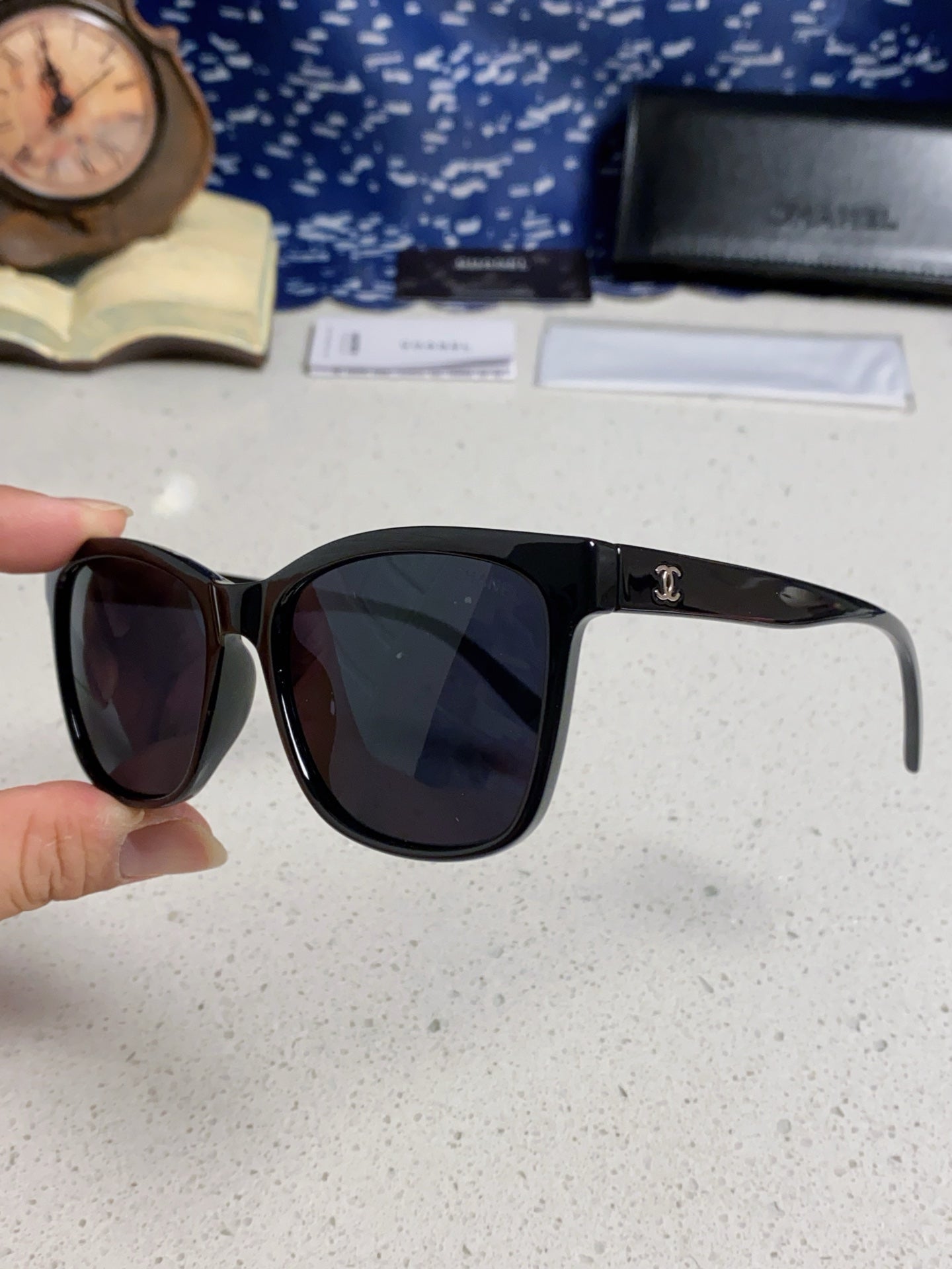 CHANEL SQUARE SUNGLASSES 3392 IN BLACK ACETATE BLACK LENSES