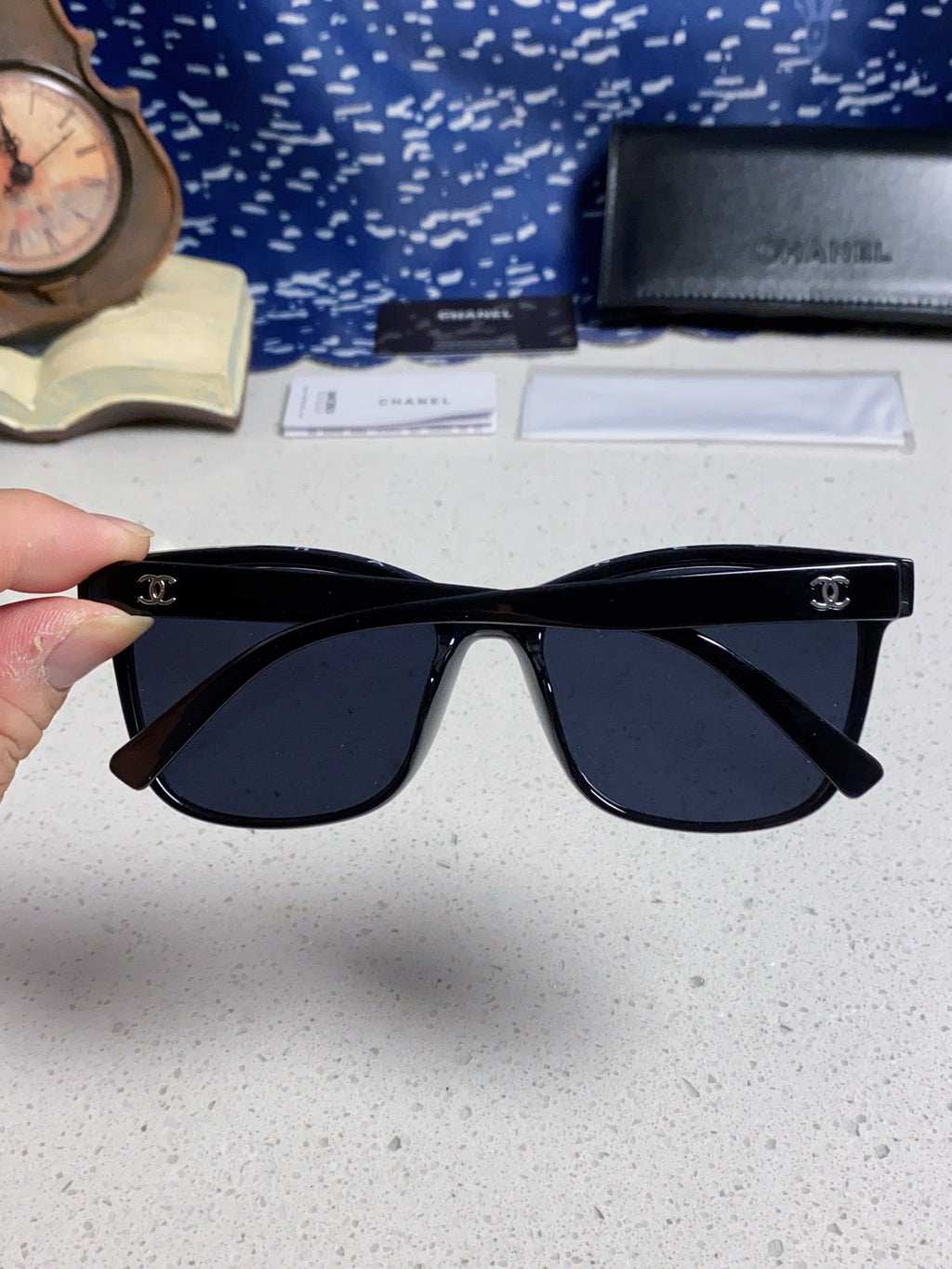 CHANEL SQUARE SUNGLASSES 3392 IN BLACK ACETATE BLACK LENSES