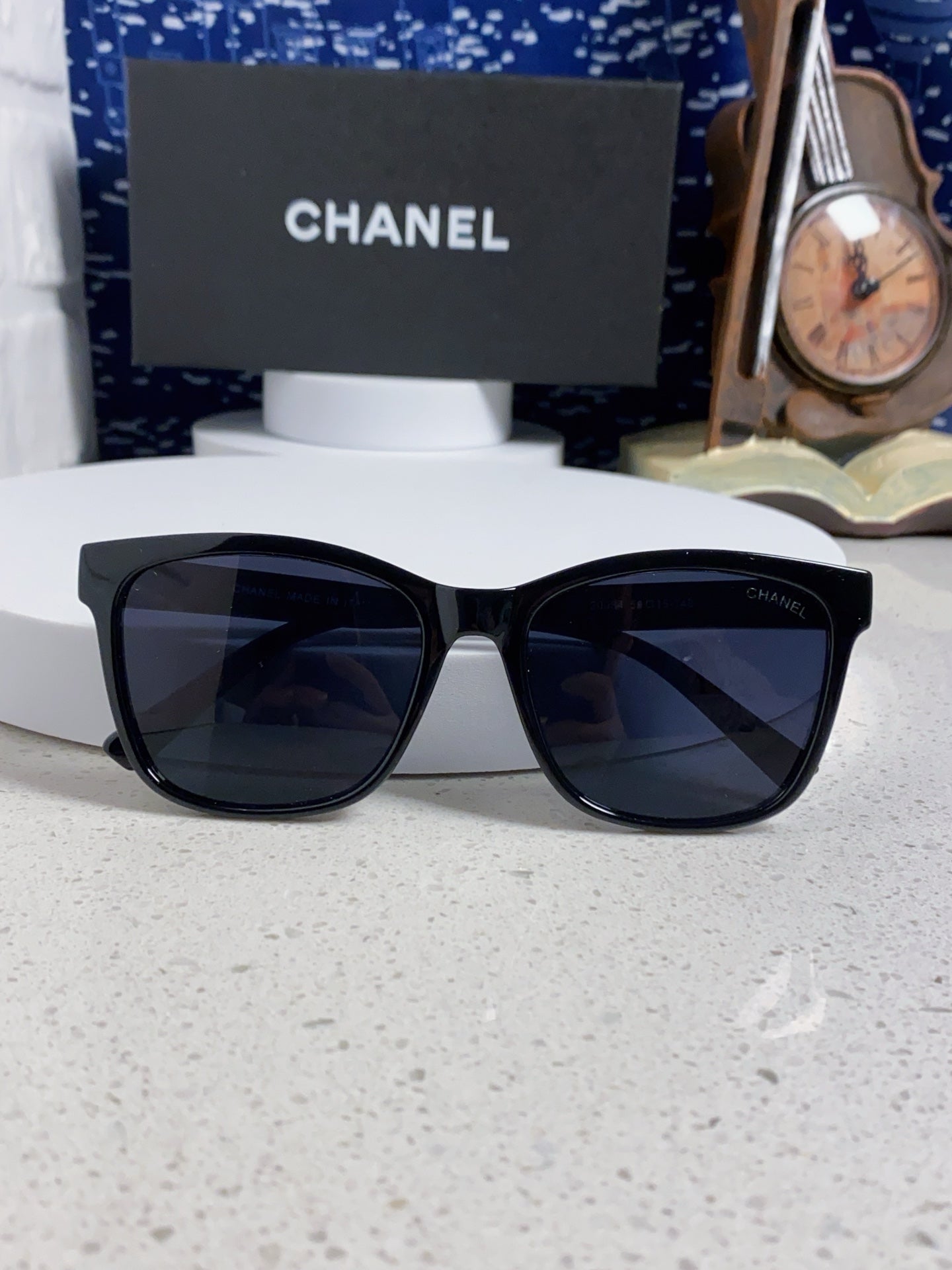 CHANEL SQUARE SUNGLASSES 3392 IN BLACK ACETATE BLACK LENSES