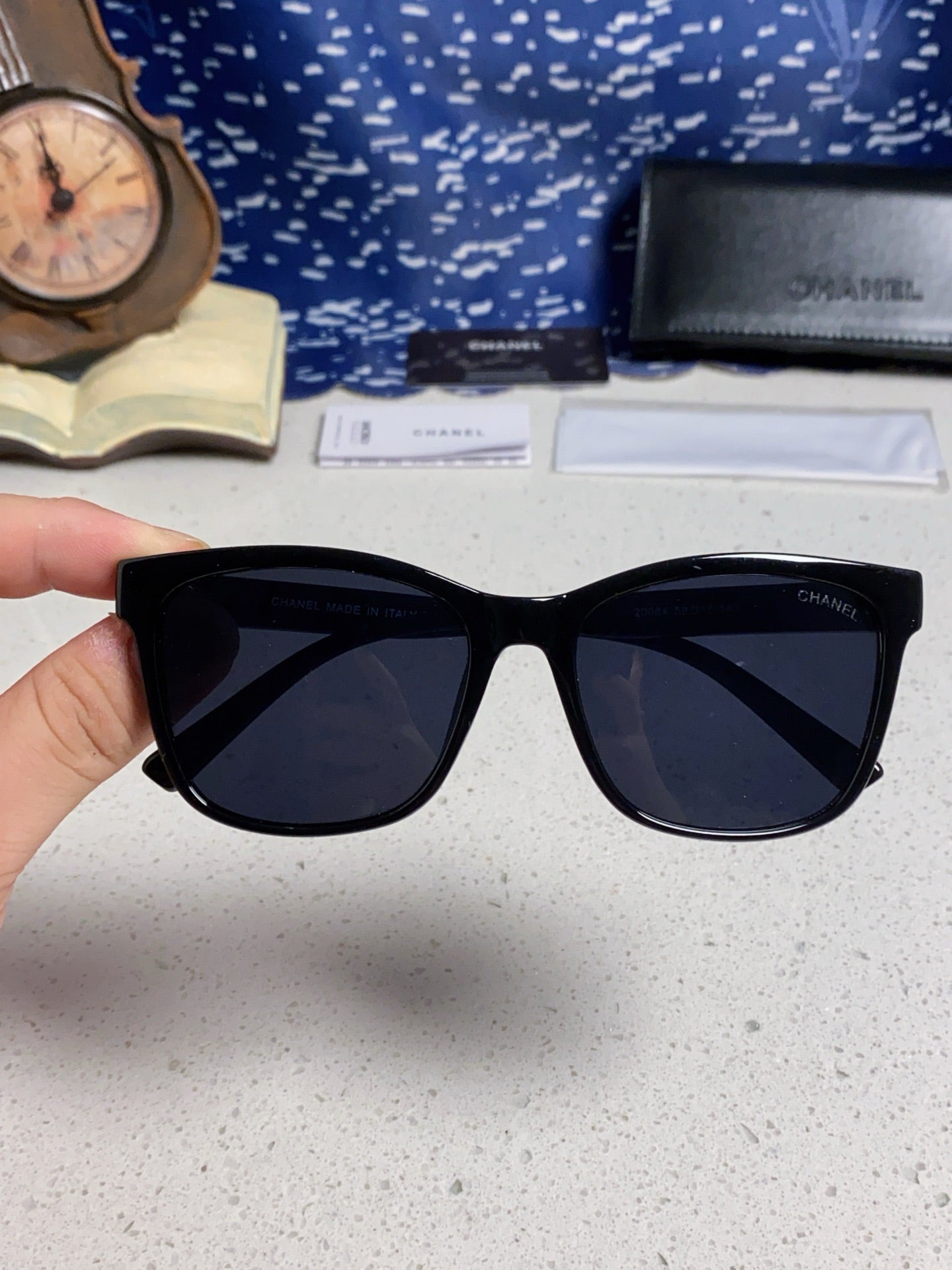 CHANEL SQUARE SUNGLASSES 3392 IN BLACK ACETATE BLACK LENSES