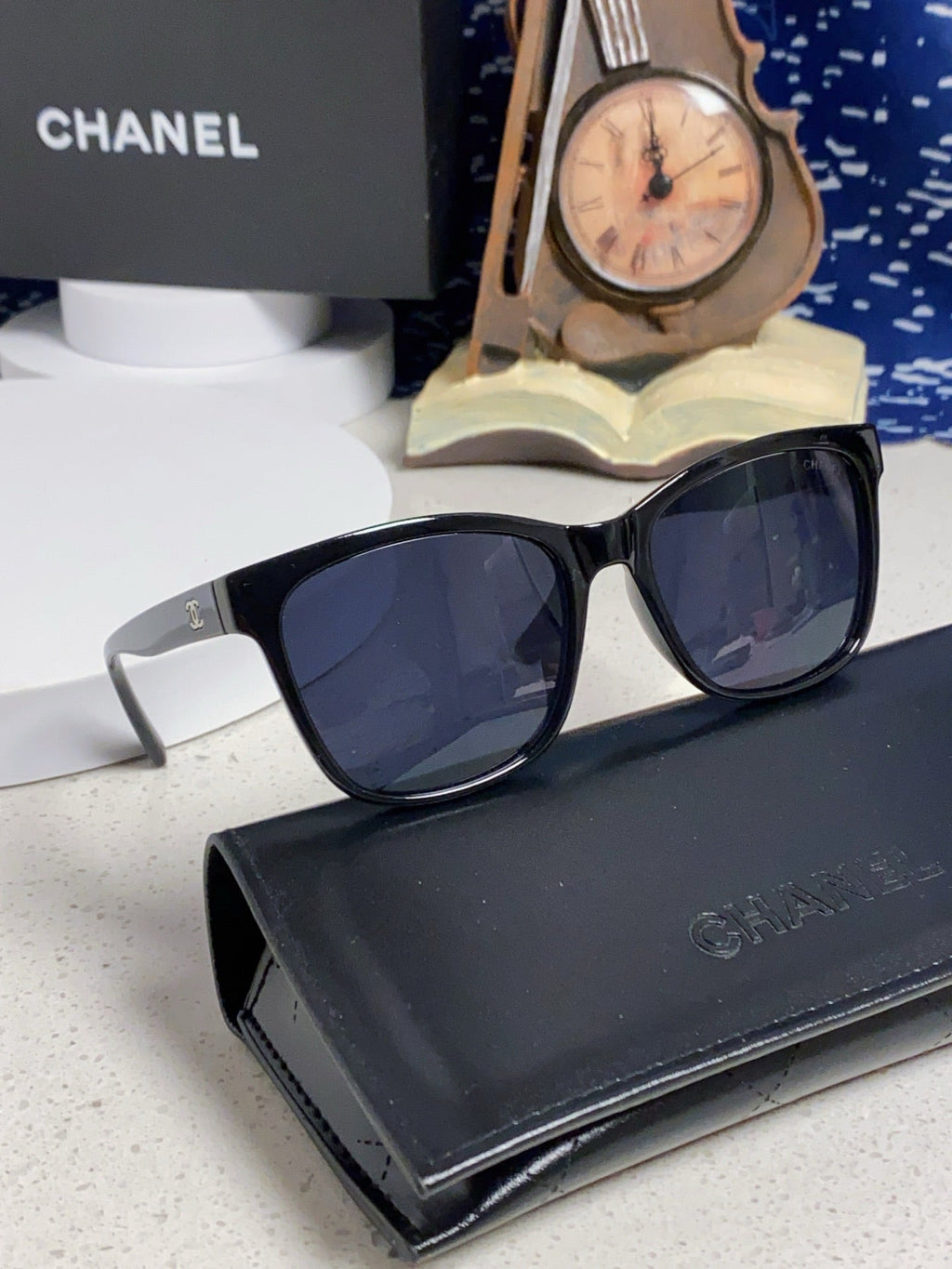 CHANEL SQUARE SUNGLASSES 3392 IN BLACK ACETATE BLACK LENSES