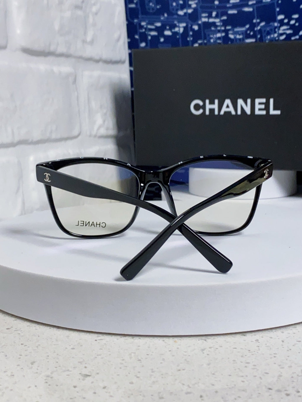 CHANEL SQUARE SUNGLASSES 3392 IN BLACK ACETATE CLEAR LENSES
