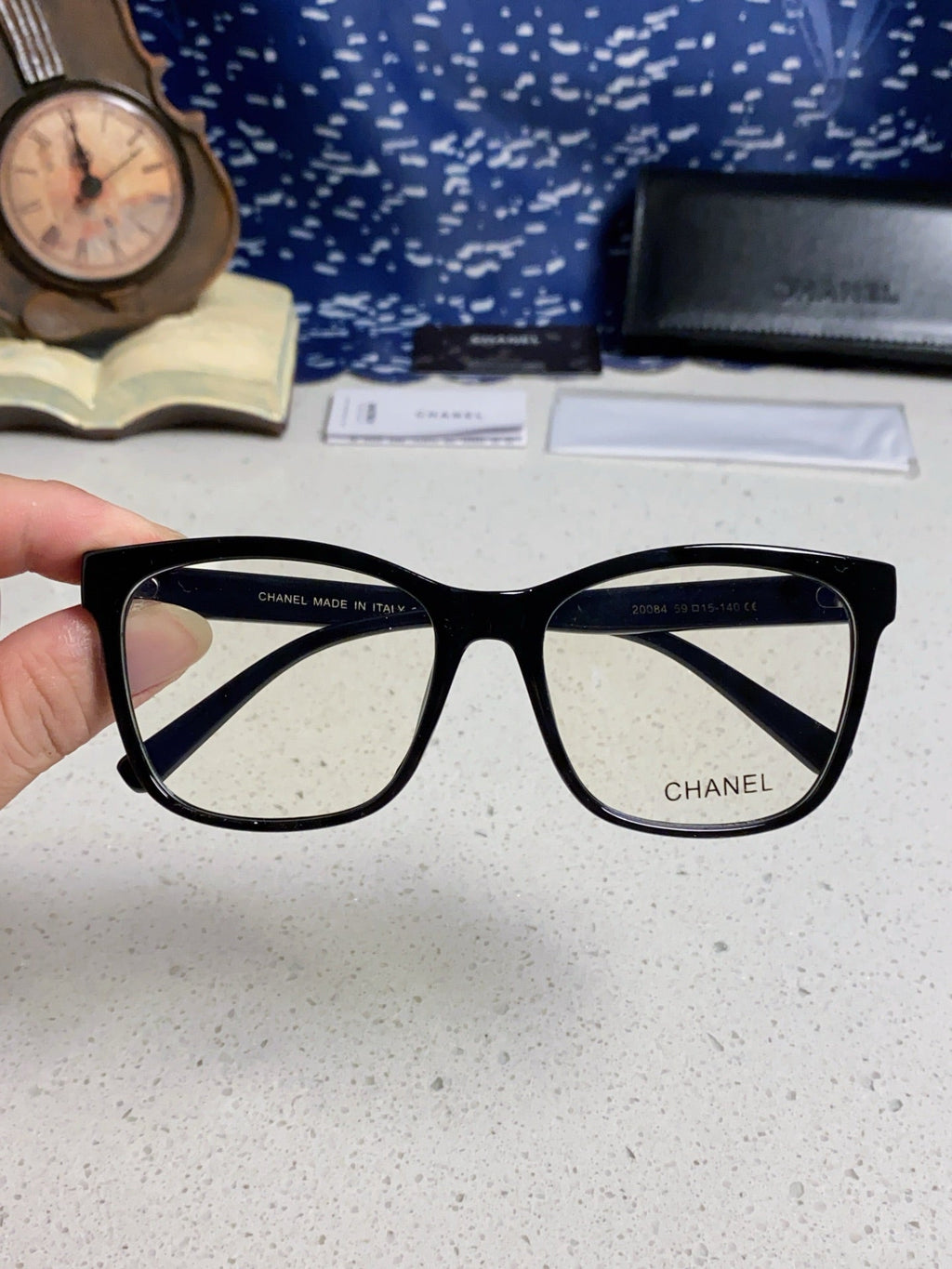 CHANEL SQUARE SUNGLASSES 3392 IN BLACK ACETATE CLEAR LENSES