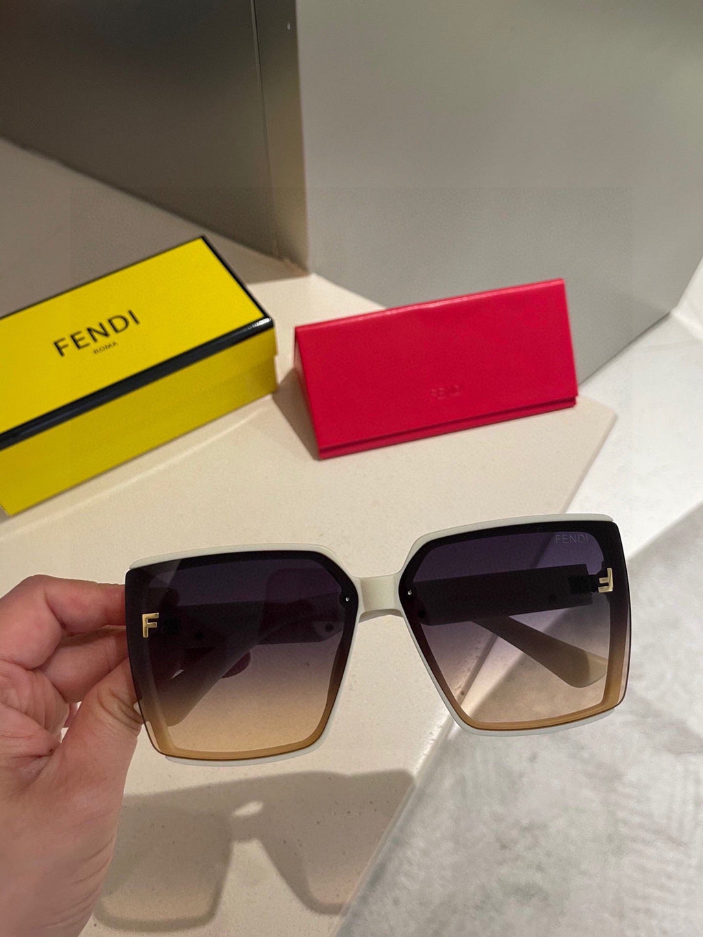 FENDI FIRST CRYSTAL SQUARE FRAME SUNGLASSES 2209 IN ACETATE