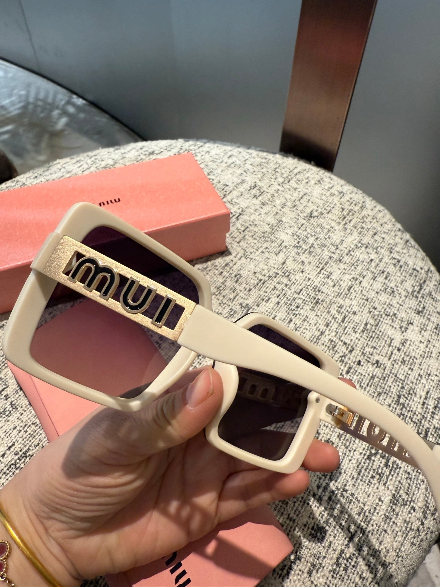 MIU MIU LOGO SQUARE SUNGLASSES 512015 IN WHITE ACETATE