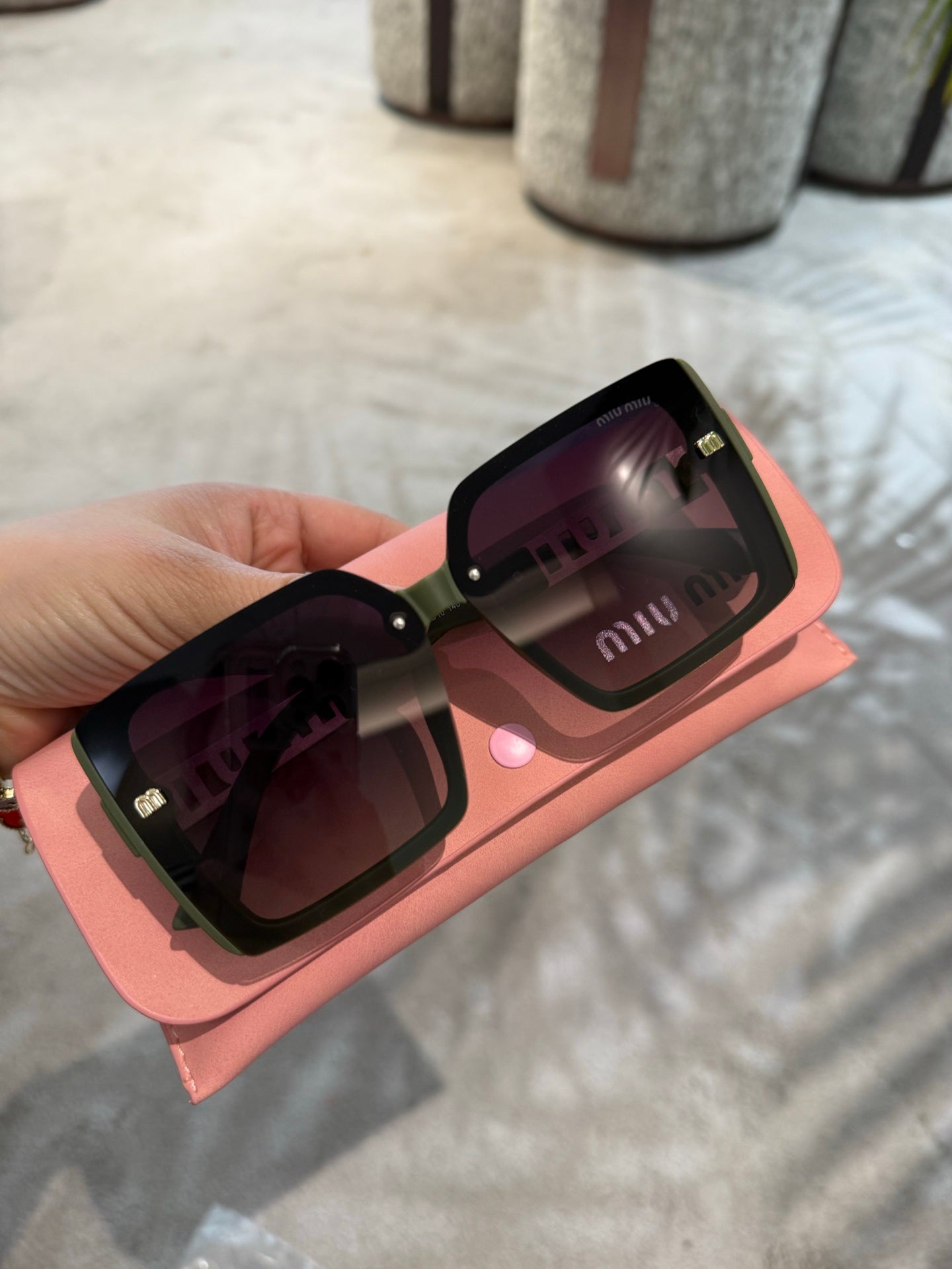 MIU MIU LOGO SQUARE SUNGLASSES 512017 IN GREEN ACETATE