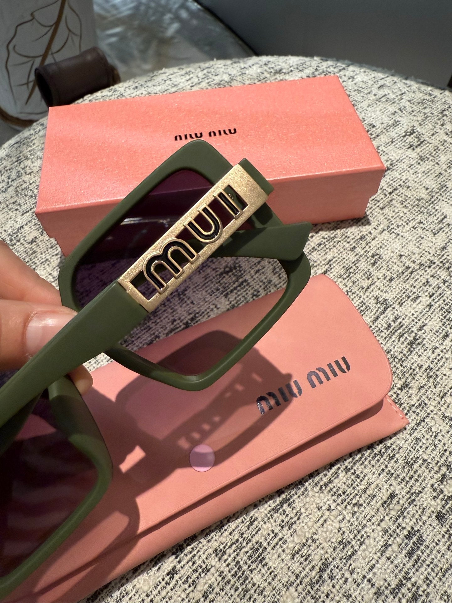MIU MIU LOGO SQUARE SUNGLASSES 512017 IN GREEN ACETATE