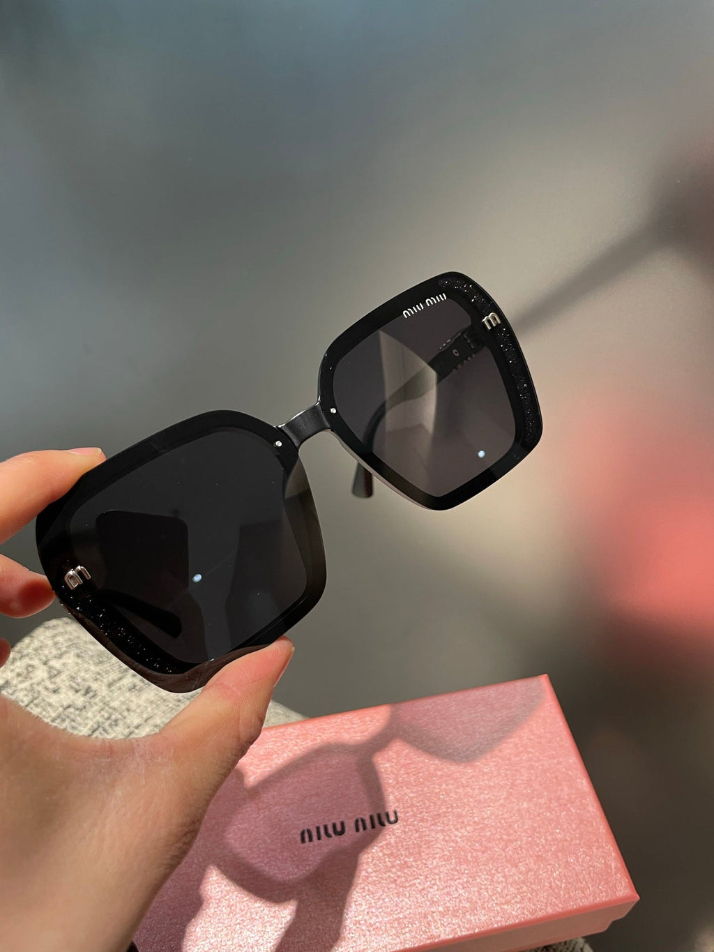 MIU MIU RUNWAY SQUARE SUNGLASSES 513100 IN BLACK ACETATE