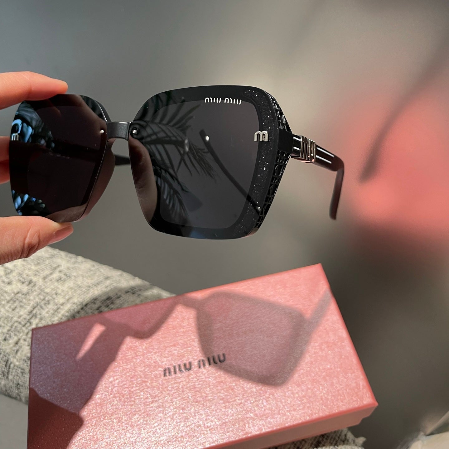 MIU MIU RUNWAY SQUARE SUNGLASSES 513100 IN BLACK ACETATE