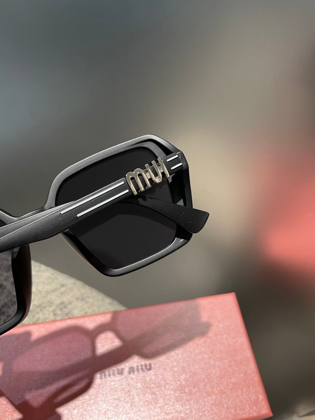 MIU MIU RUNWAY SQUARE SUNGLASSES 513100 IN BLACK ACETATE