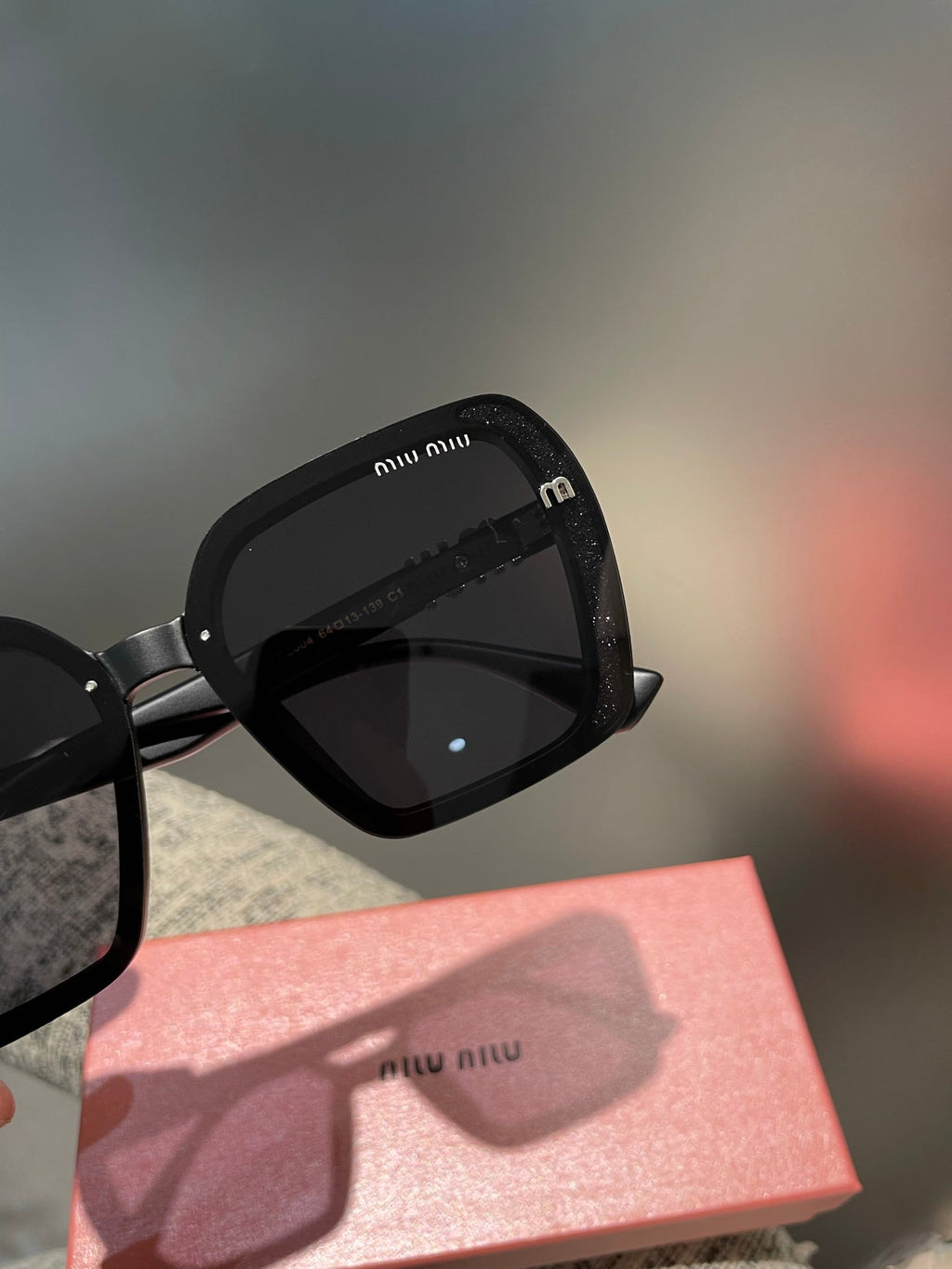 MIU MIU RUNWAY SQUARE SUNGLASSES 513100 IN BLACK ACETATE