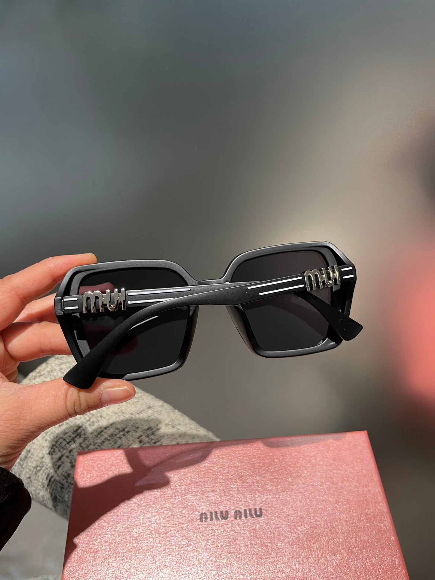 MIU MIU RUNWAY SQUARE SUNGLASSES 513100 IN BLACK ACETATE