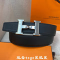 HERMES H BELT BUCKLE & REVERSIBLE BLACK LEATHER STRAP 38MM SILVER HARDWARE