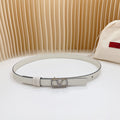 VALENTINO Vlogo Buckle Water Wave Silver Copper Glossy White Leather 20mm Belt