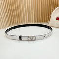 VALENTINO Vlogo Buckle Water Wave Silver Copper Glossy White Black Leather 20mm Belt