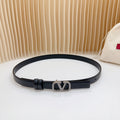 VALENTINO Vlogo Buckle Water Wave Silver Copper Glossy Black Leather 20mm Belt