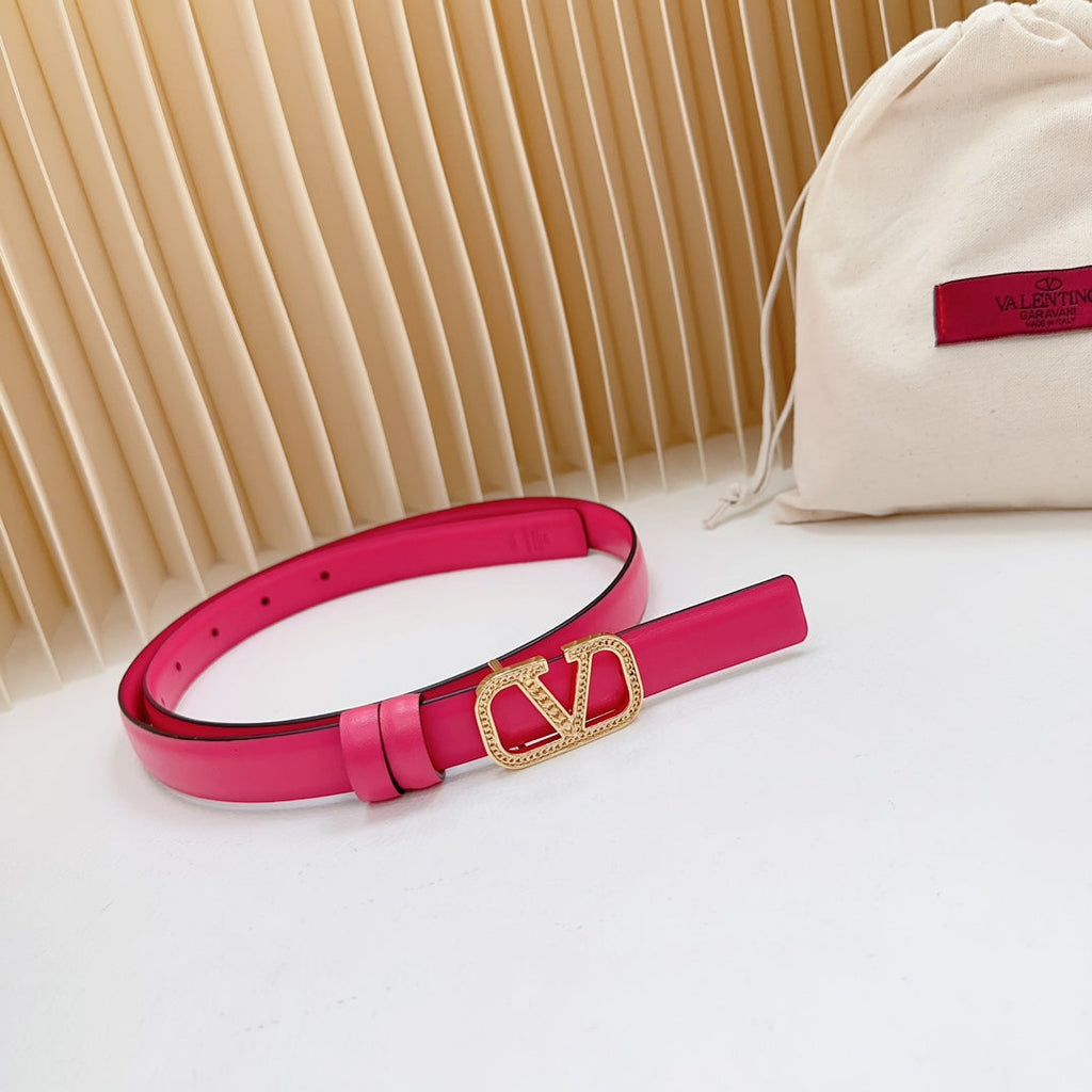 VALENTINO Vlogo Buckle Water Wave Gold Copper Glossy Pink Leather 20mm Belt