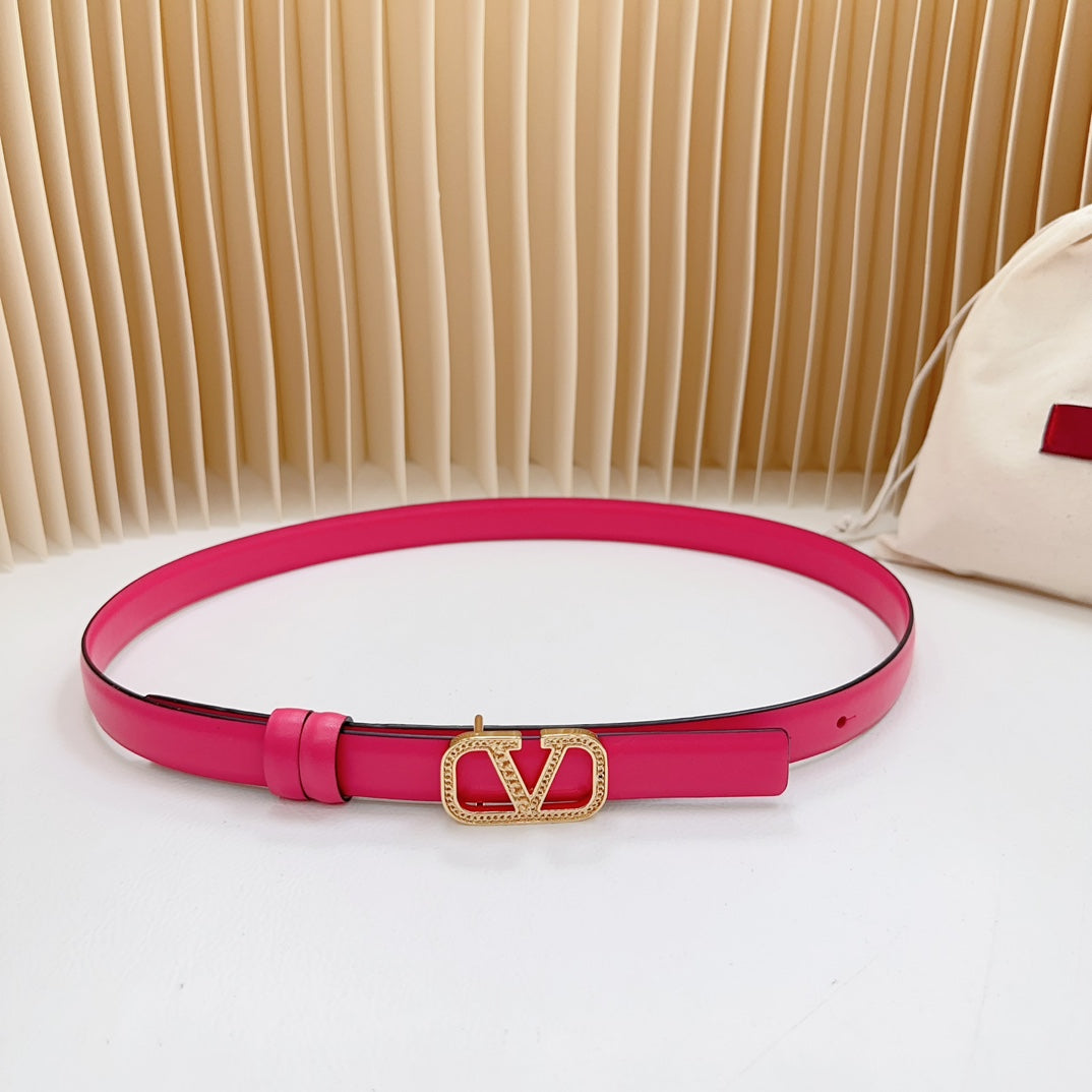 VALENTINO Vlogo Buckle Water Wave Gold Copper Glossy Pink Leather 20mm Belt