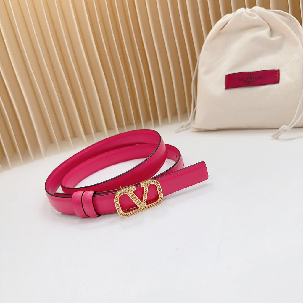 VALENTINO Vlogo Buckle Water Wave Gold Copper Glossy Pink Leather 20mm Belt