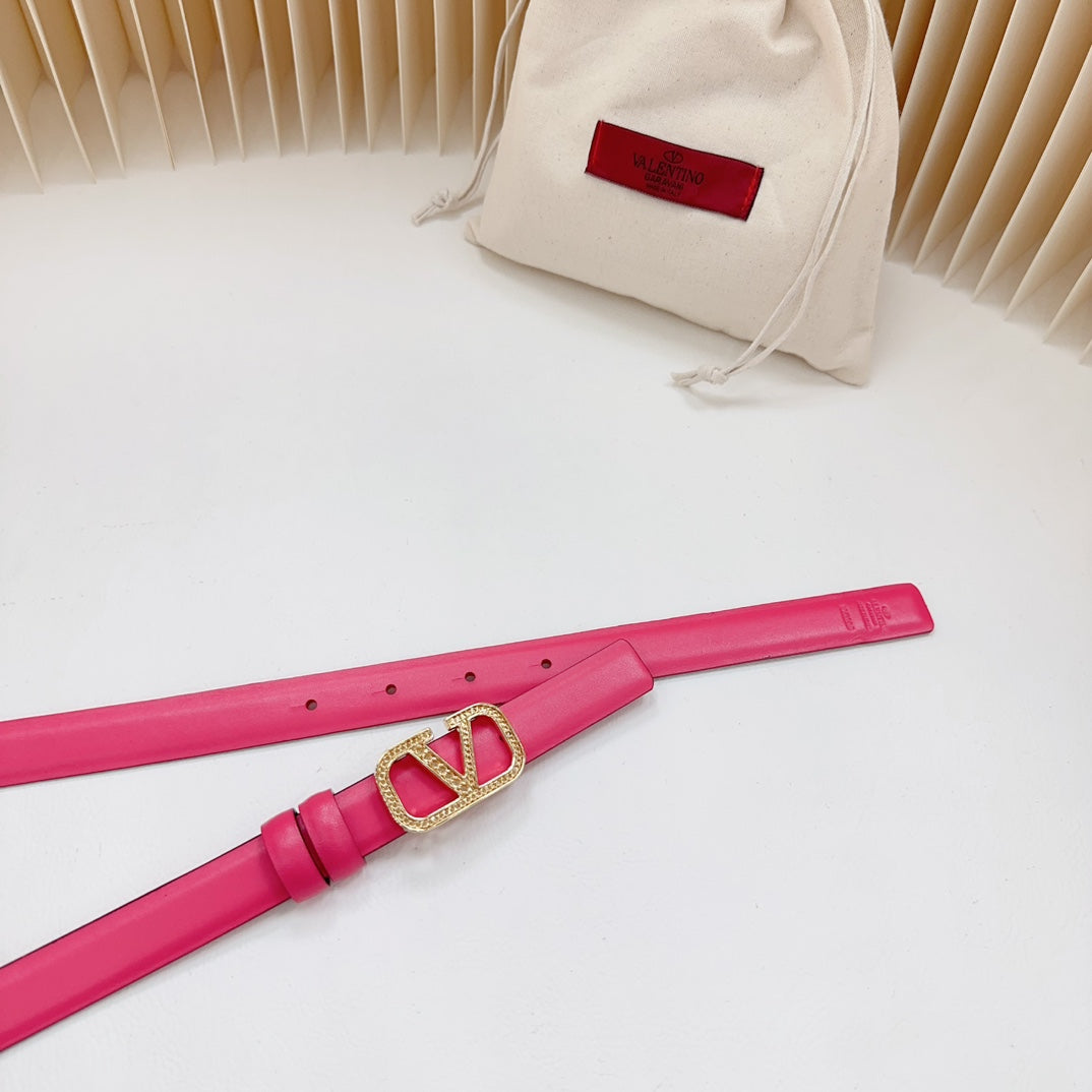 VALENTINO Vlogo Buckle Water Wave Gold Copper Glossy Pink Leather 20mm Belt