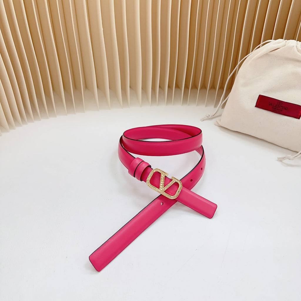 VALENTINO Vlogo Buckle Water Wave Gold Copper Glossy Pink Leather 20mm Belt