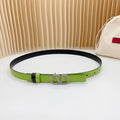VALENTINO Vlogo Buckle Water Wave Silver Copper Glossy Green Black Leather 20mm Belt