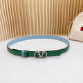 VALENTINO Vlogo Buckle Water Wave Silver Copper Glossy Dark Green Cloud Blue Leather 20mm Belt