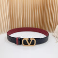 VALENTINO Vlogo Buckle Water Wave Gold Copper Glossy Wine Black Leather 40mm