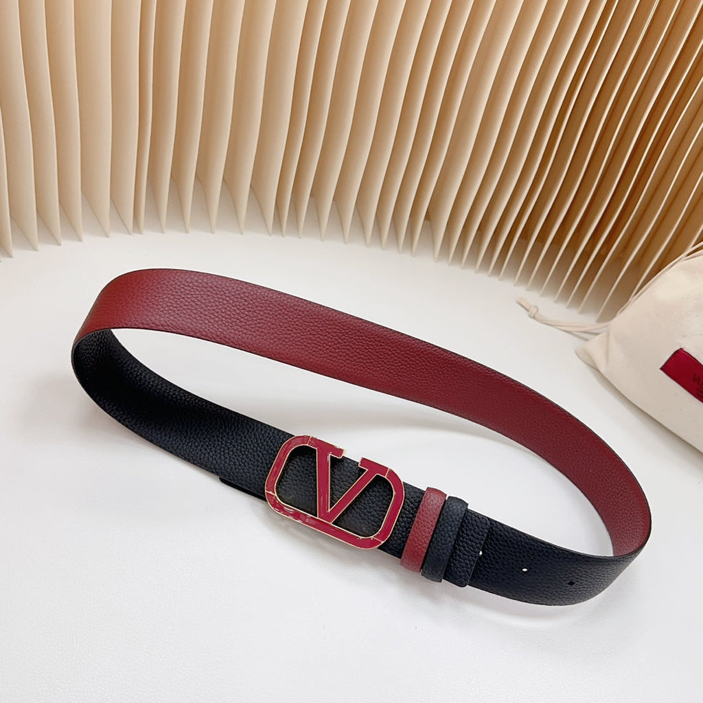 VALENTINO Vlogo Wine Gold Buckle Belt 40mm Wine Black Leather