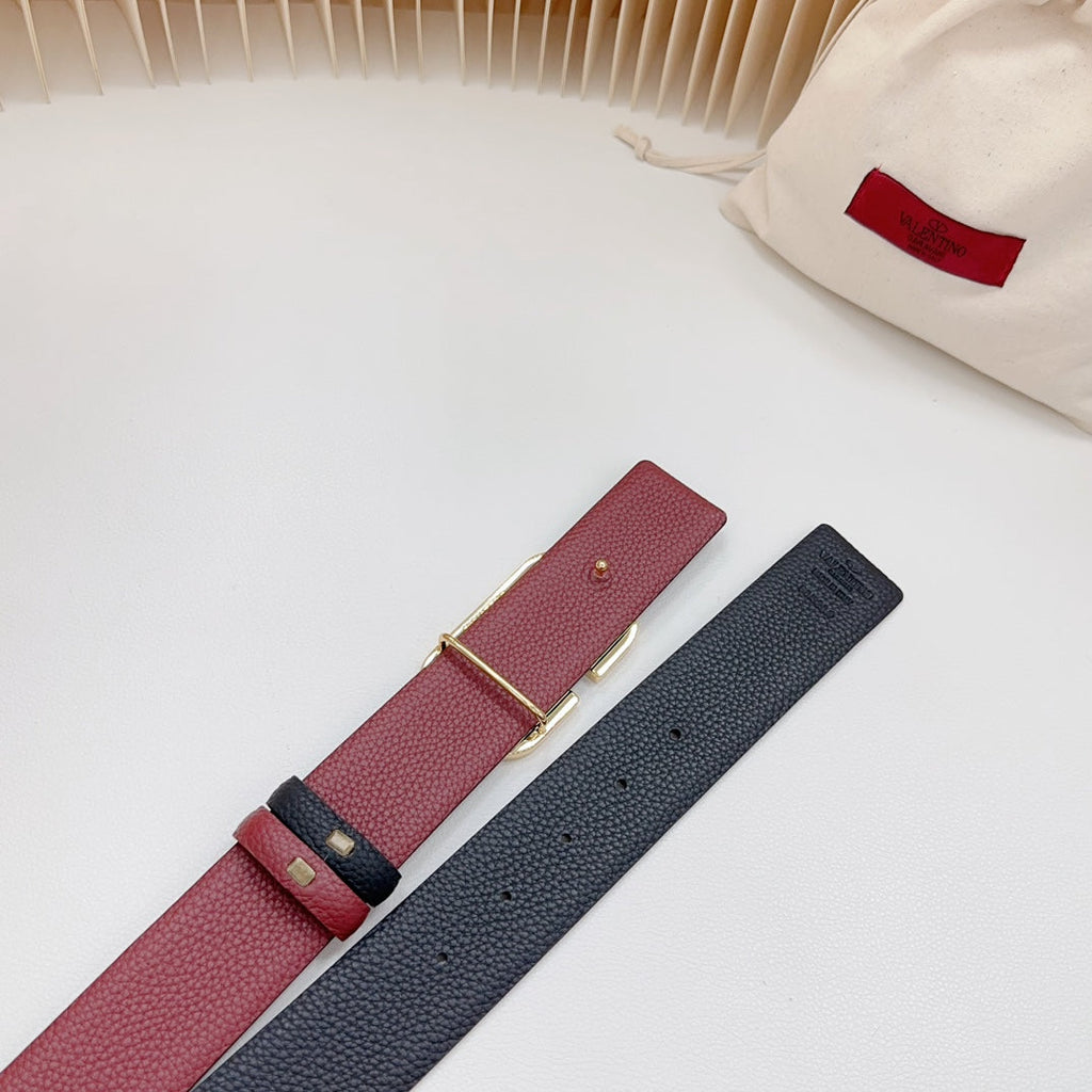 VALENTINO Vlogo Wine Gold Buckle Belt 40mm Wine Black Leather