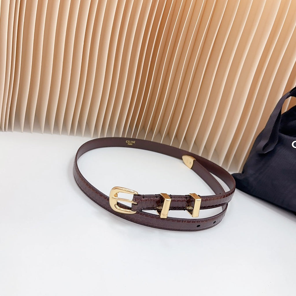 CELINE Small Western Belt 18mm Brown Snake Embossed Calfskin Light Gold Hardware