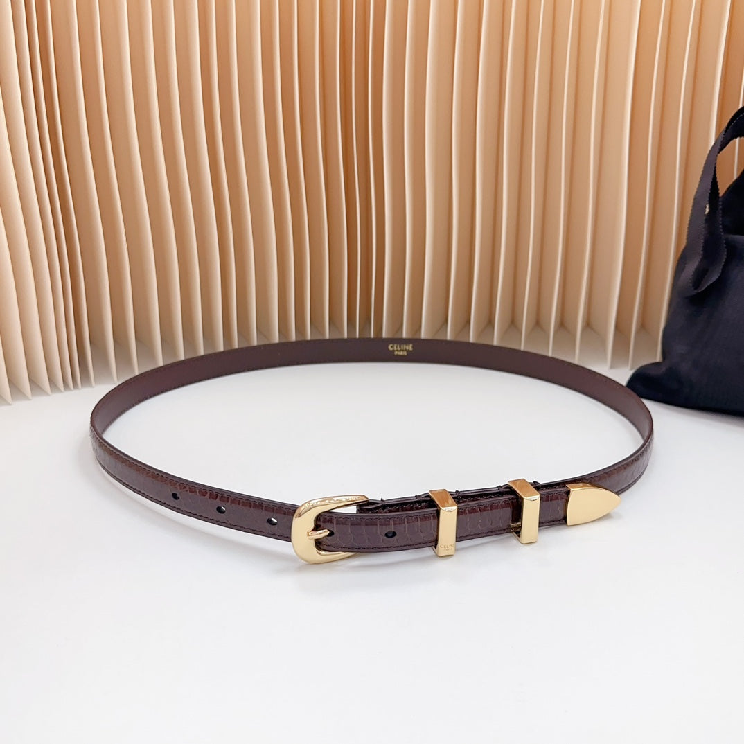 CELINE Small Western Belt 18mm Brown Snake Embossed Calfskin Light Gold Hardware