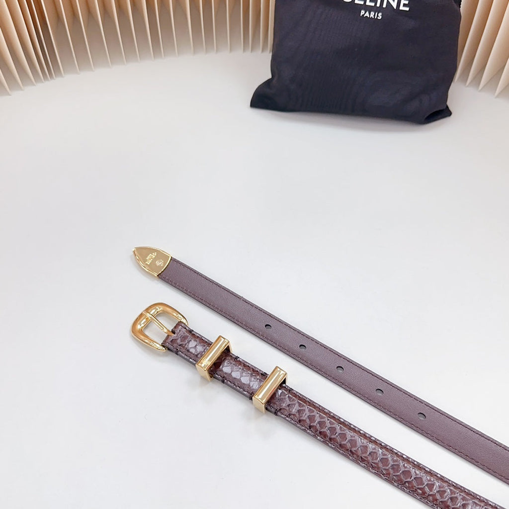 CELINE Small Western Belt 18mm Brown Snake Embossed Calfskin Light Gold Hardware