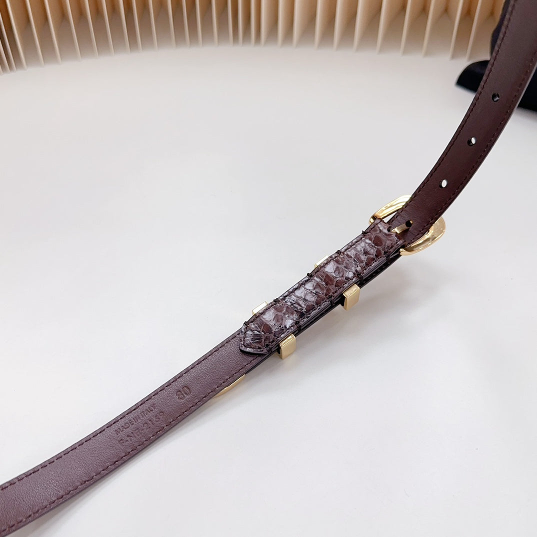 CELINE Small Western Belt 18mm Brown Snake Embossed Calfskin Light Gold Hardware