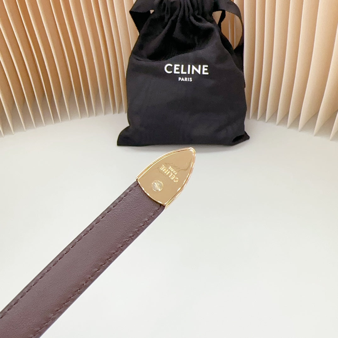 CELINE Small Western Belt 18mm Brown Snake Embossed Calfskin Light Gold Hardware