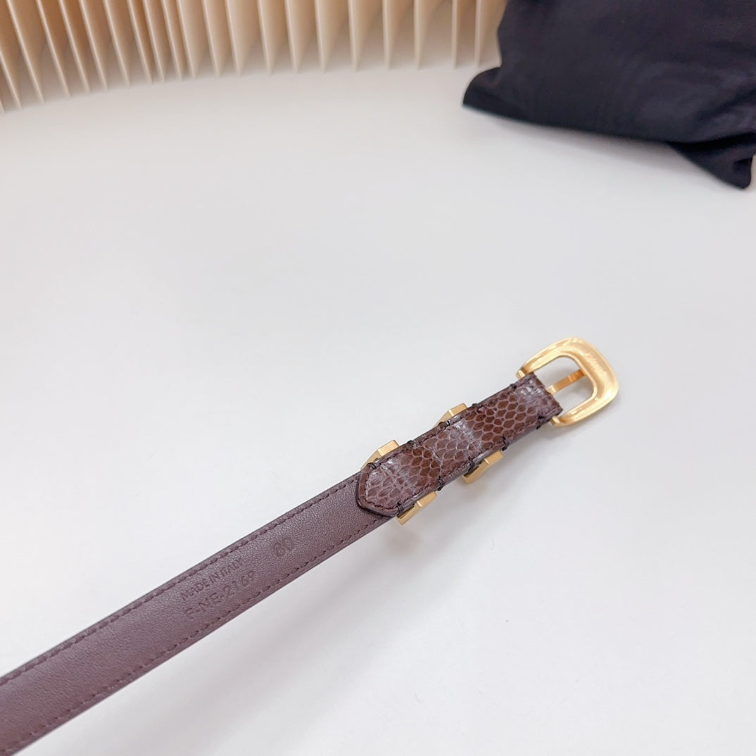 CELINE Small Western Belt 18mm Brown Snake Embossed Calfskin Ghw